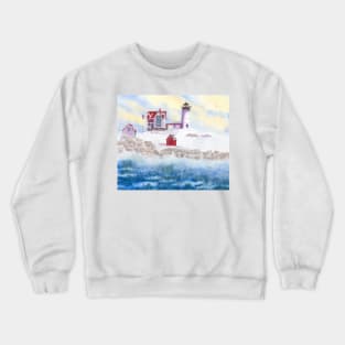 Christmas Card Watercolor Winter at Nubble Lighthouse in Maine Crewneck Sweatshirt